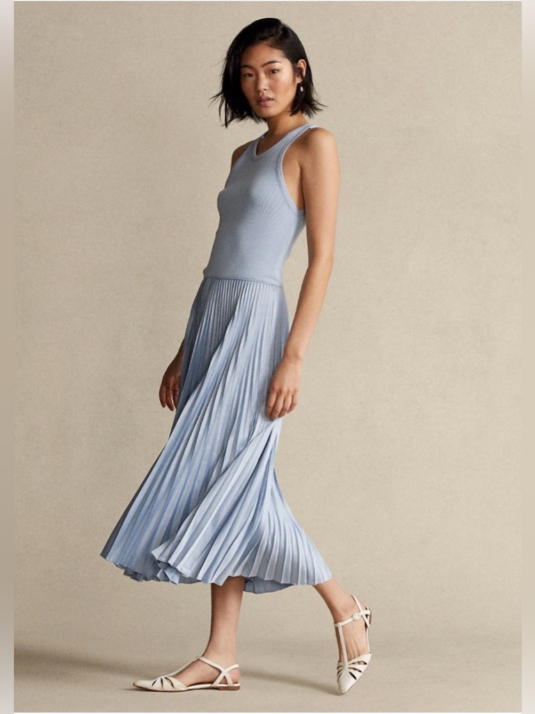 Polo Ralph Lauren Blue Pleated Maxi Dress Size 10